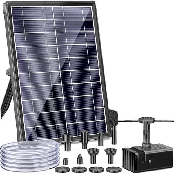8 W Solar Water Fountain with Dry-Run Protection and Double-Layer Nozzles for Bird Bath and Small Pond, 5 ft. Tubing