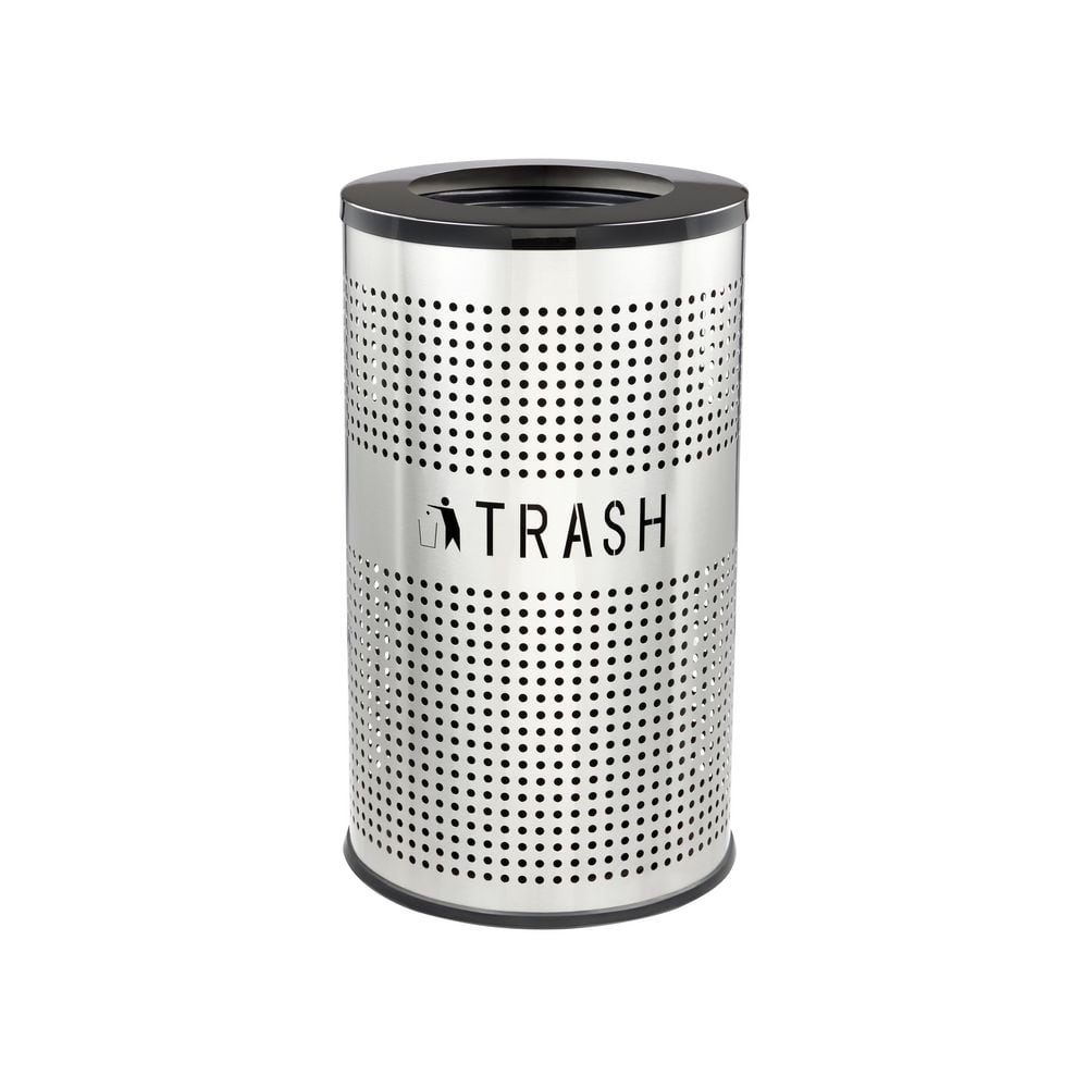 26 gal. Perforated Stainless Steel Commercial Trash Can with Black Lid and 