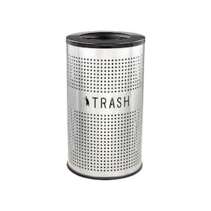 26 Gal. Perforated Stainless Steel Commercial Indoor and Outdoor Trash Can with Black Lid and Liner