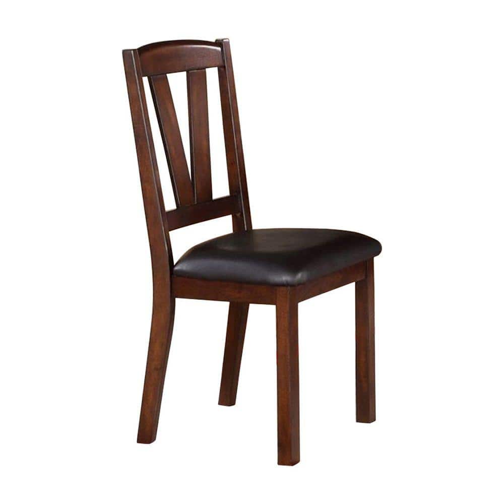 Brown Leather Upholstered Wood Side Chair Set
