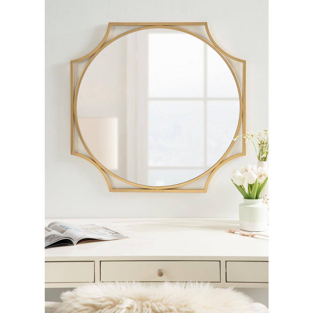 Modern Gold Scallop-Edged 28" Round Wall Mirror