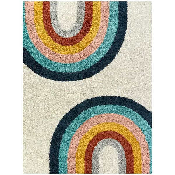 Unbranded Double Rainbow Cream 4 ft. x 6 ft. Stripe Area Rug