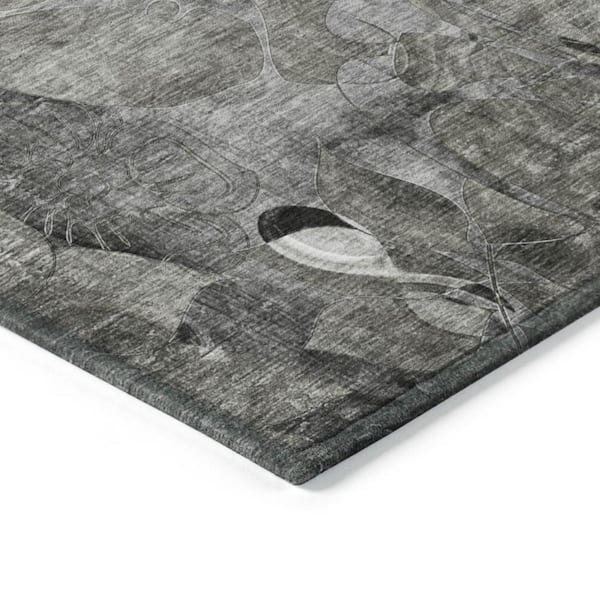 Gray 8 ft. x 8 ft. Woven Abstract Polyester Round Indoor / Outdoor Area Rug