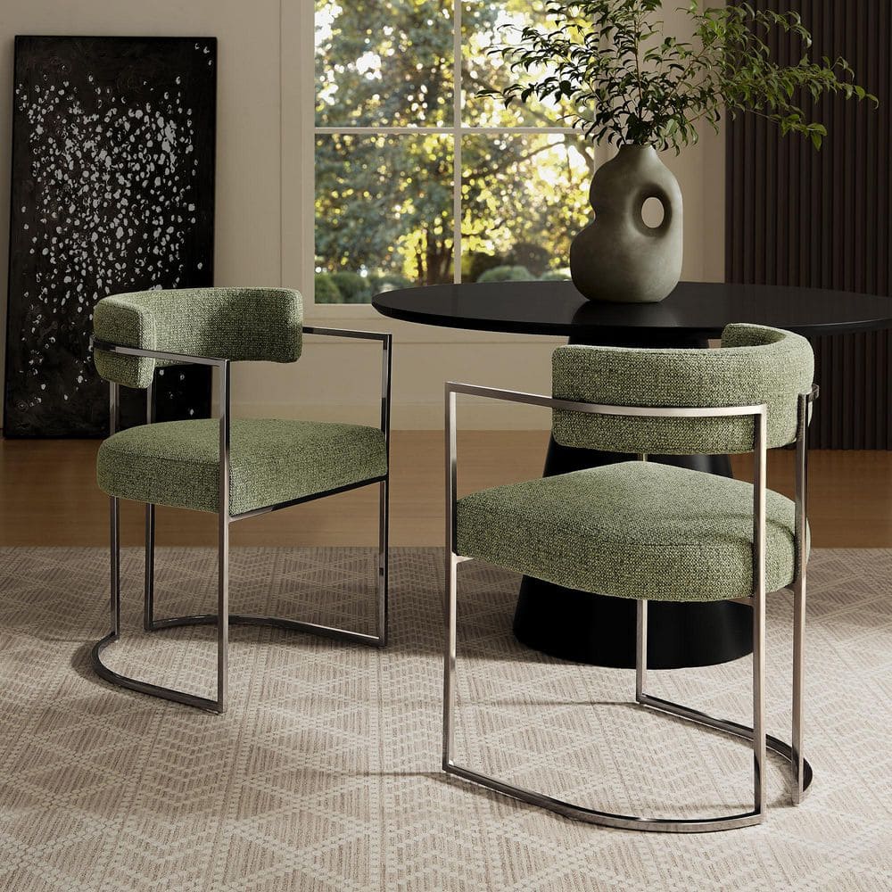 MODWAY Huron Modern Barrel Dining Chair with Sled Base in Silver Leaf ...