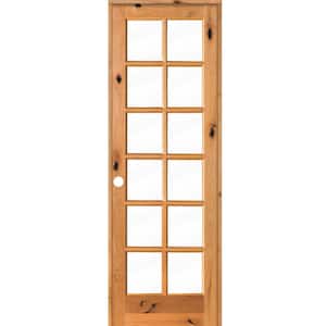 30 in. x 96 in. Rustic Knotty Alder 12-Lite Right-Hand Clear Glass Clear Stain Solid Wood Single Prehung Interior Door