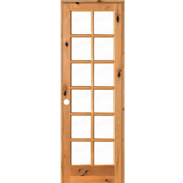 Krosswood Doors 36 in. x 96 in. Rustic Knotty Alder 12-Lite Right-Hand Clear Glass Clear Stain Solid Wood Single Prehung Interior Door