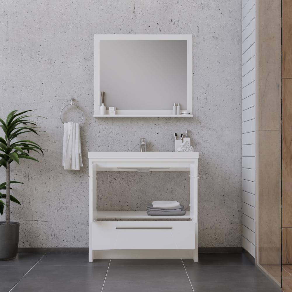 Alya 36" White MDF Freestanding Bathroom Vanity with Solid Surface Sink