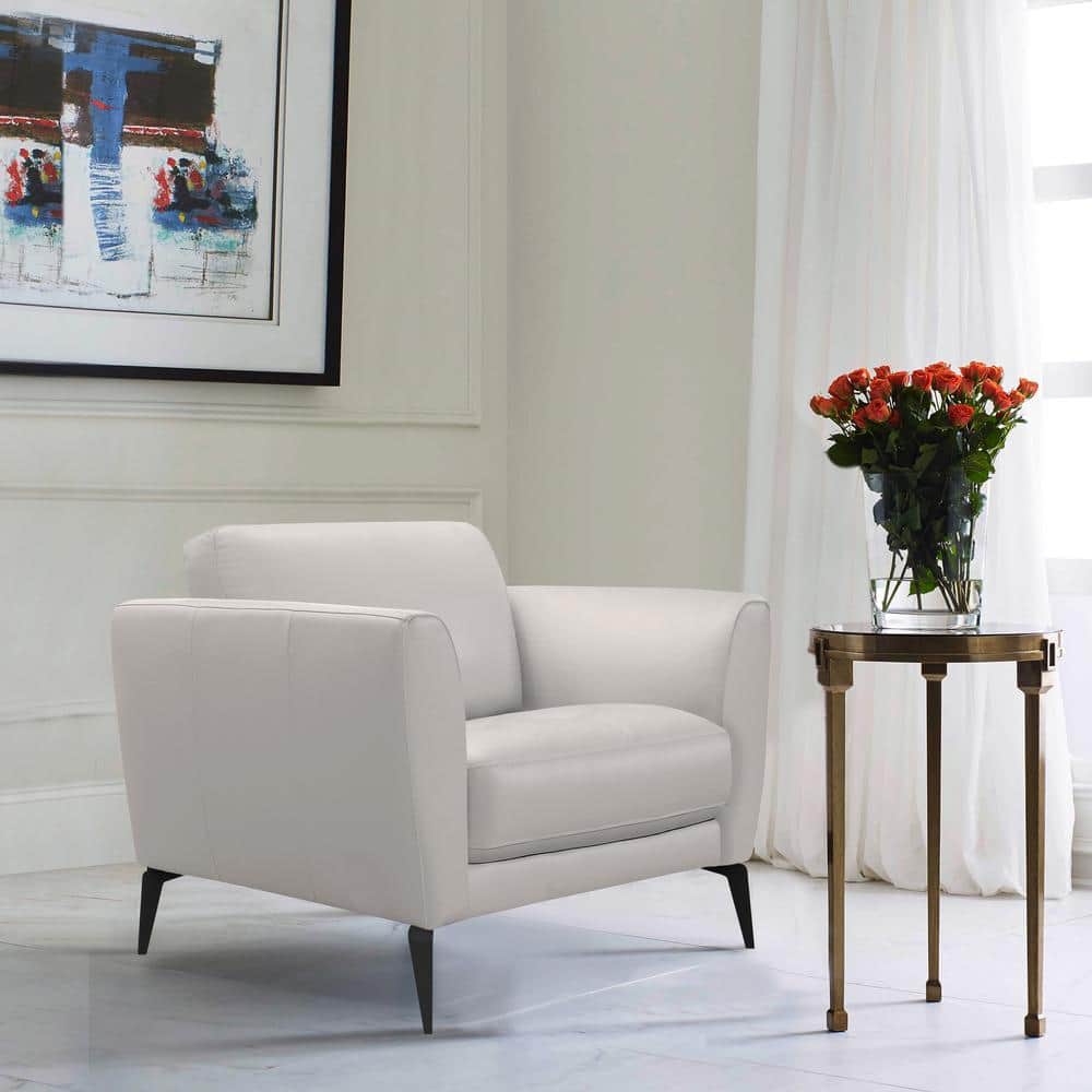 Hope Genuine Dove Grey Leather Contemporary Chair with Black Metal Legs