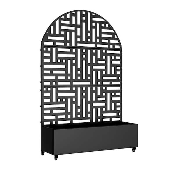 73 in. H x47 in. W Black Metal Arch Wall Planter Box with Trellis for Climbing Plants