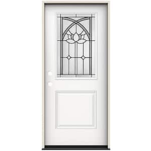 36 in. x 80 in. Right-Hand/Inswing 1/2 Lite Ardsley Decorative Glass Modern White Steel Prehung Front Door
