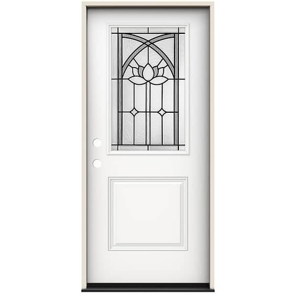 JELD-WEN 36 in. x 80 in. Right-Hand/Inswing 1/2 Lite Ardsley Decorative Glass Modern White Steel Prehung Front Door