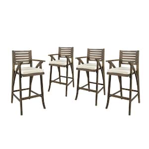 Hermosa Wood Outdoor Patio Bar Stool with Cream Cushion (4-Pack)