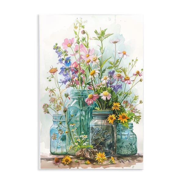 Stupell Industries Bright Garden Blooms Jars by Franklyn Gregory Unframed Nature Graphic Art Print 19 in. x 13 in.
