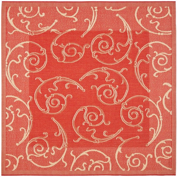 SAFAVIEH Courtyard Red/Natural 8 ft. x 8 ft. Square Border Indoor/Outdoor Patio  Area Rug