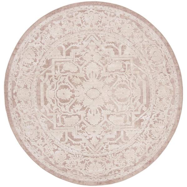 Reflection Beige/Cream 7 ft. x 7 ft. Round Floral Border Area Rug