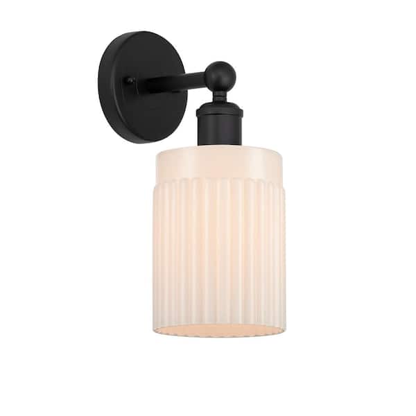 Hadley 1-Light Matte Black, Matte White Wall Sconce with White Glass Shade