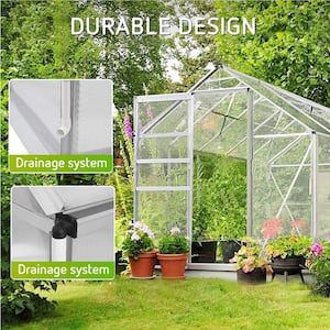 6 ft. W x 8 ft. D x 7 ft. H Aluminum Outdoor Greenhouse Polycarbonate Walk-In Greenhouse with Adjustable Roof Vent