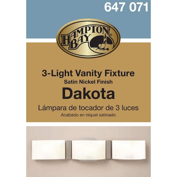Hampton Bay Dakota 3 Light Vanity Fixture Satin Nickel 647 071
