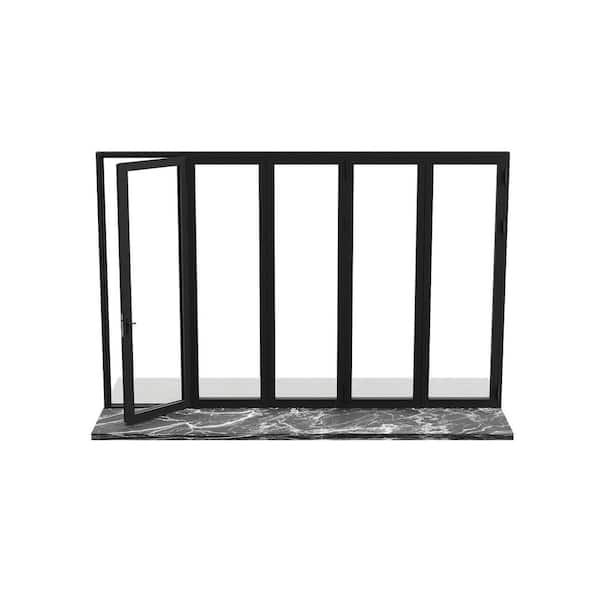 168 in. x 96 in. Left Swing/Outswing Black Aluminum Folding Patio Door