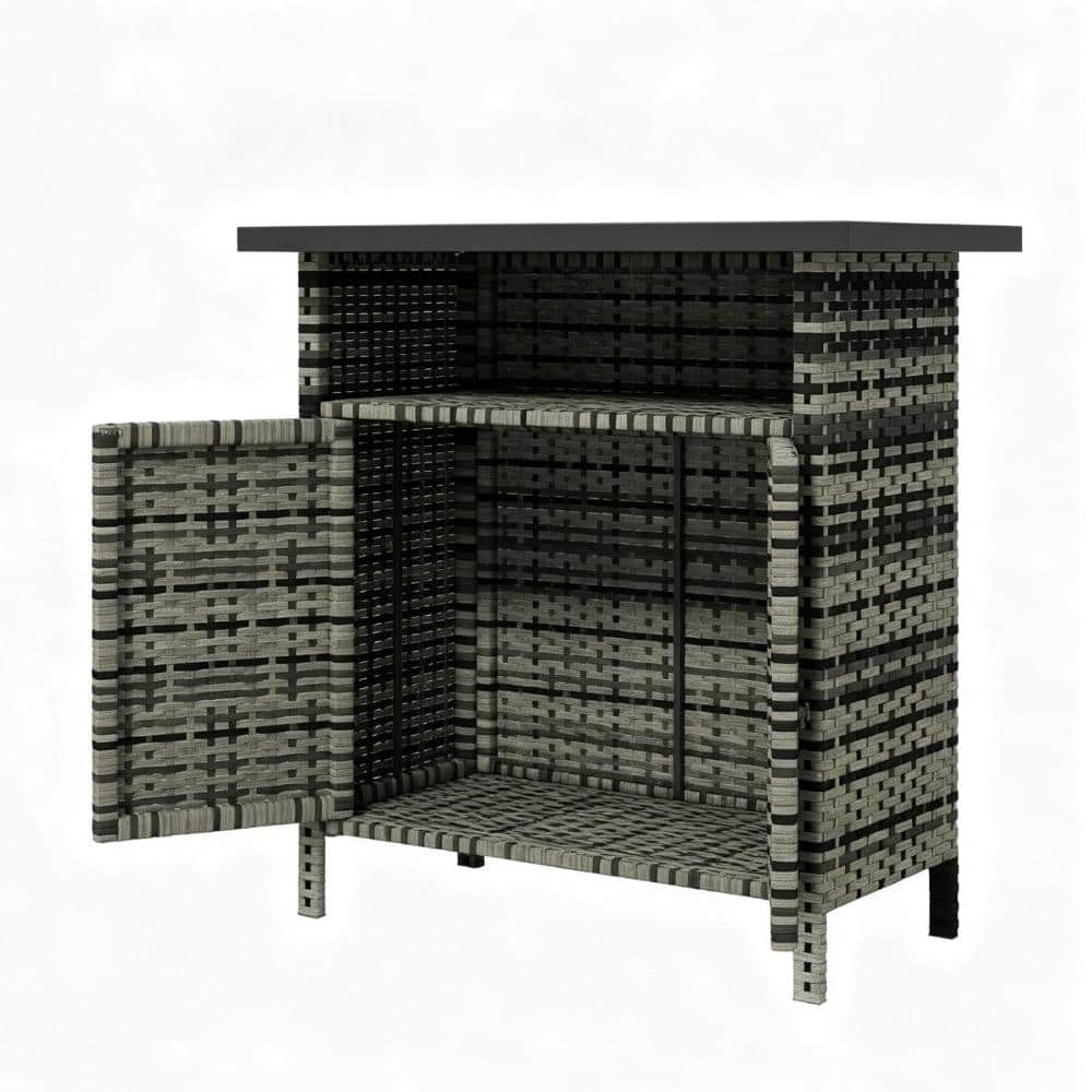 35.4 in. W x 20.9 in. D x 33.5 in. H Mixed Gray Wicker Outdoor Storage Cabinet with Two Doors, Shelf for Pool price history on PriceWatchPro