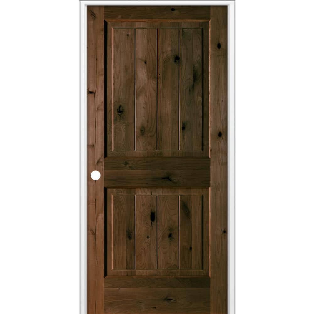 36 in. x 80 in. Knotty Alder 2-Panel V-Groove Solid Wood Right-Hand BEHR Espresso Stain Single Prehung Interior Door price history on PriceWatchPro