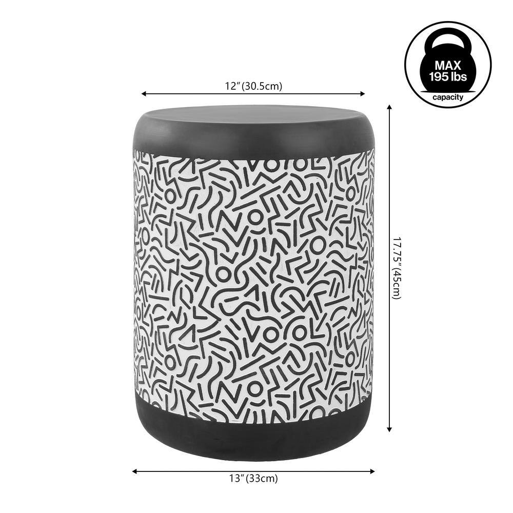 Indi 17.75" Black and White Concrete Geometric Drum Outdoor Accent Table
