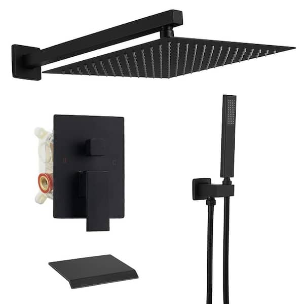 Single Handle 3-Spray Shower Faucet 2.5 Gpm with 180° Swivel, Adjustable Flow Rate in Matte Black