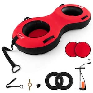 80 in. 2-Person Inflatable Snow Tube for Sledding with Tire Pump & Tow Strap Red
