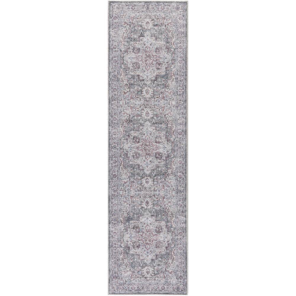 Machine Washable Series 1 Ivory Grey 2 ft. x 10 ft. Distressed Traditional 