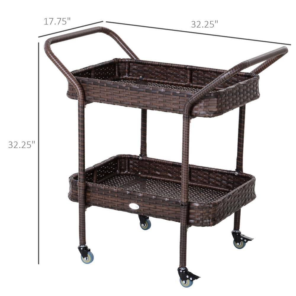 Outsunny 30.75'' Brown Rattan & Wicker Outdoor Serving Cart with Storage