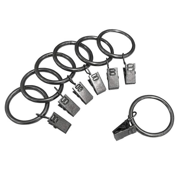 Home Decorators Collection Gunmetal Metal Curtain Rings with Clips (Set of 7)