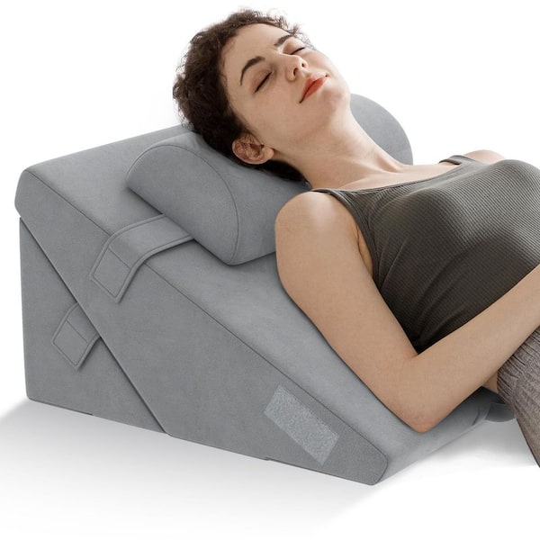 Gray 22.5 in. x 12 in. Plush Fabric Air Memory Foam Wedge Headback Neck and Back Support Throw Pillow Set of 3
