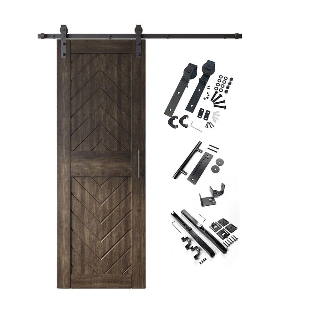 JT2 30 in. x 84 in. C-Panel Ebony Fishbone Design Solid Pine Wood Sliding Barn Door with Hardware Kit price history on PriceWatchPro