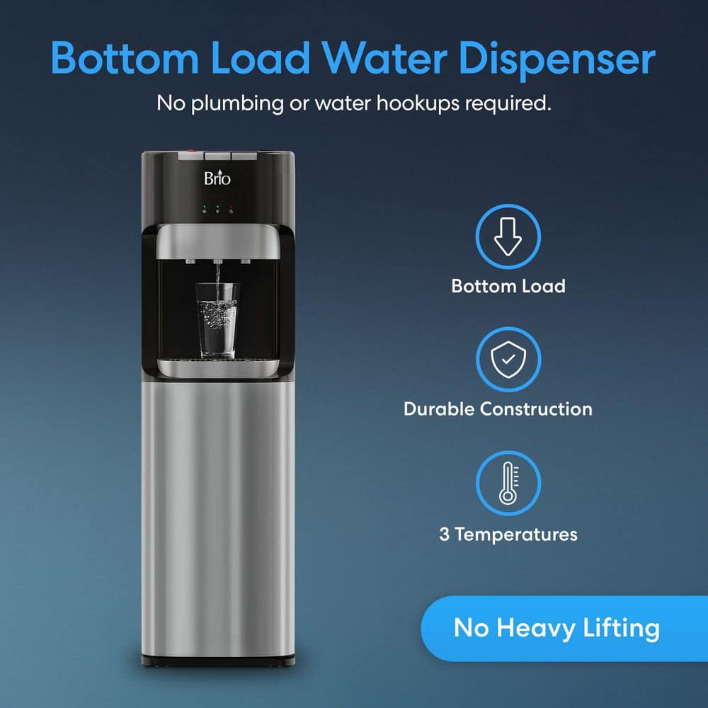 Brio Stainless Steel Bottom Load Water Cooler Dispenser with Hot, Cold, and Room Temperature Water