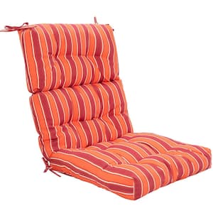 22 in. x 20 in. Outdoor High Back Dining Chair Cushion Patio Tufted Seating Pad with Non-Slip String Ties in Red