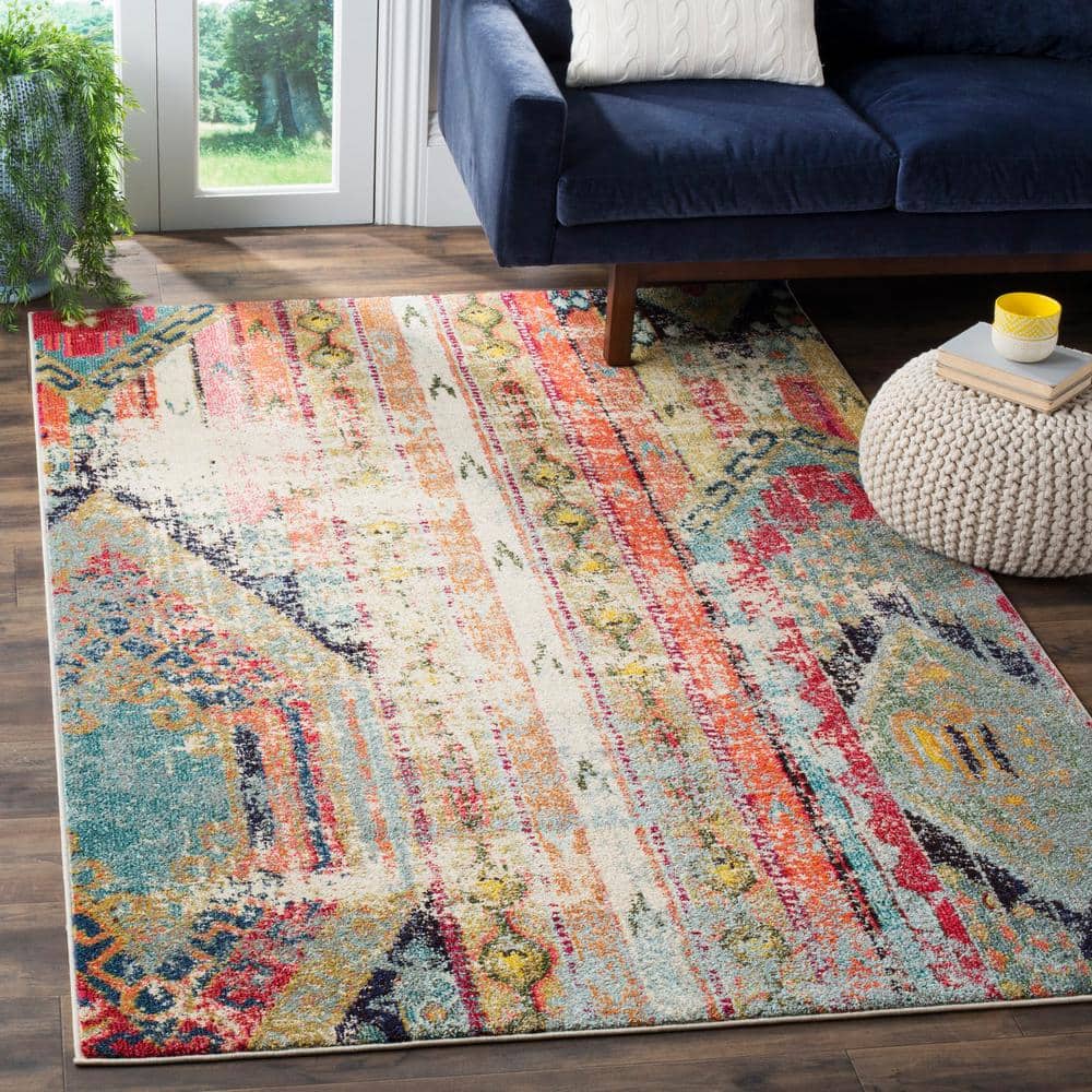 Monaco Multi-Colored Synthetic Square Area Rug, 4'x4'