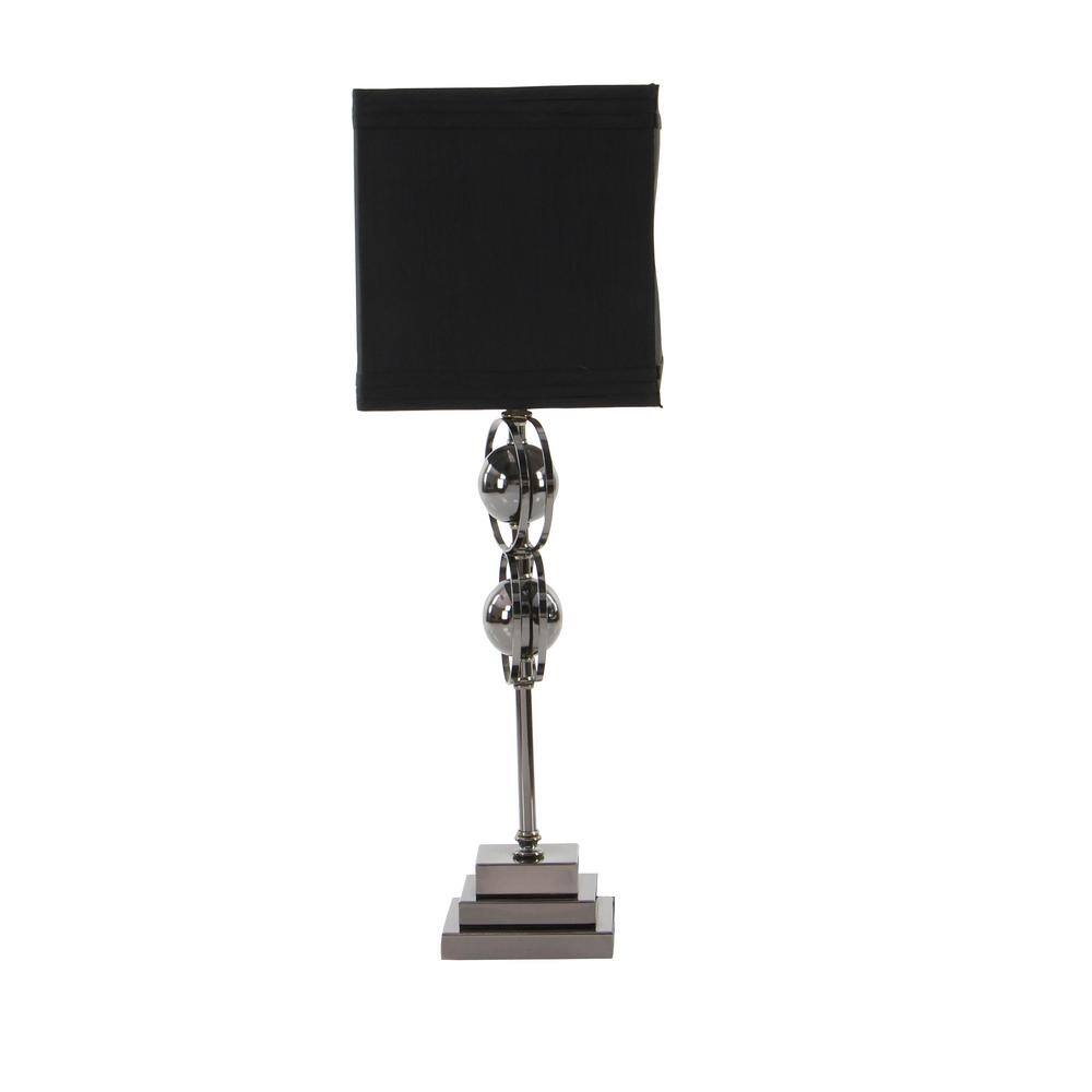 Black Metal Bubble Stem Nightstand Lamp Set with Square Shade