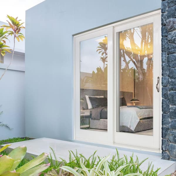 72 in. x 80 in. Right-Hand Gliding LowE Impact Glass White Fiberglass Double Prehung Patio Door with Composite Frame