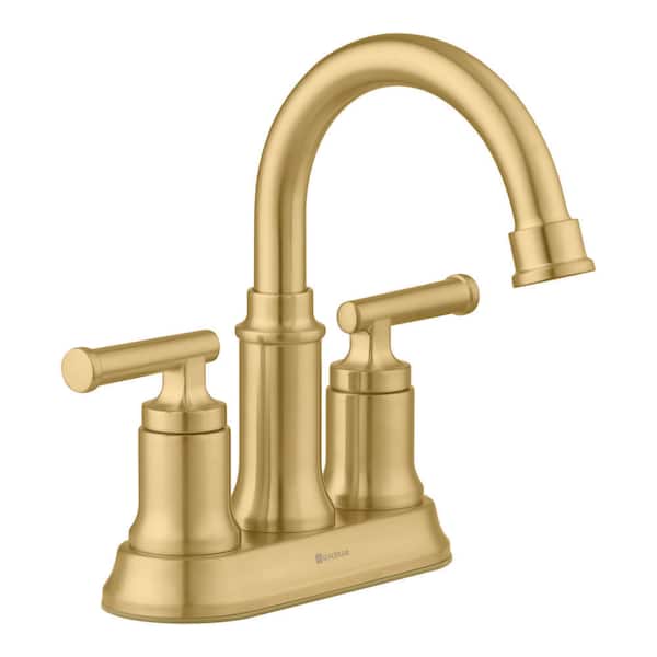 Glacier Bay Oswell 4 in. Centerset Double Handle High Arc Bathroom Faucet in Brushed Gold (2-Pack)