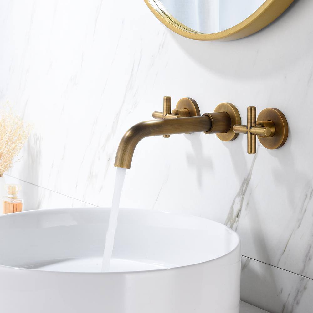 Archaize Brushed Bronze Double Handle Wall Mount Faucet