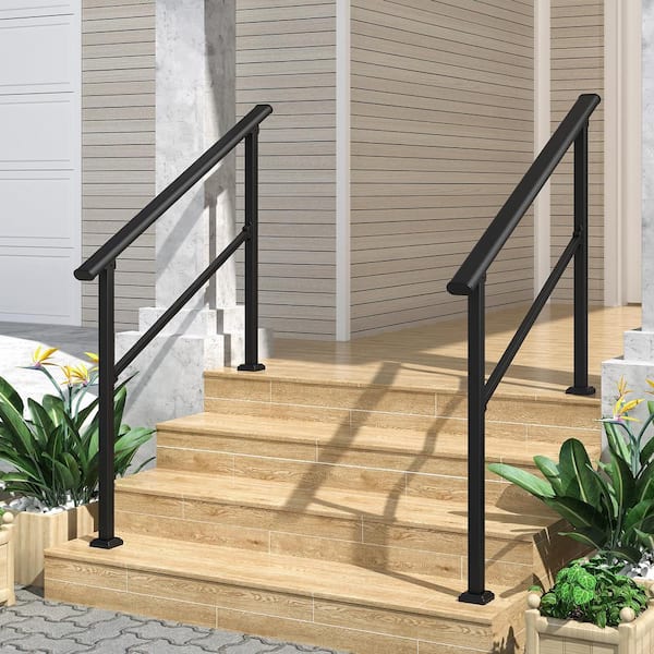 HOMEIBRO 36 in. H x 54.2 in. W Black Wrought Iron Stair Railing Kit Handrails for Outdoor Steps Fit 3 or 4 Steps (2-Pack)