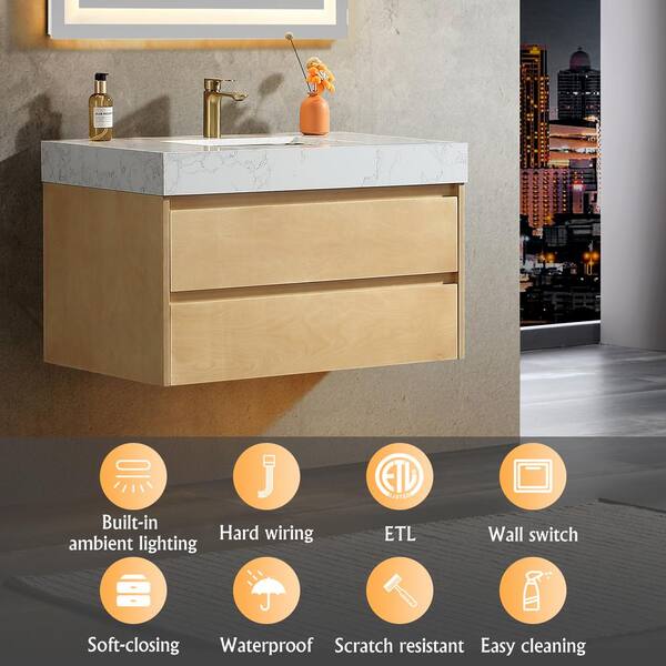 Xspracer Moray 36 in. W x 21 in. D x 21 in. H Floating Single Sink