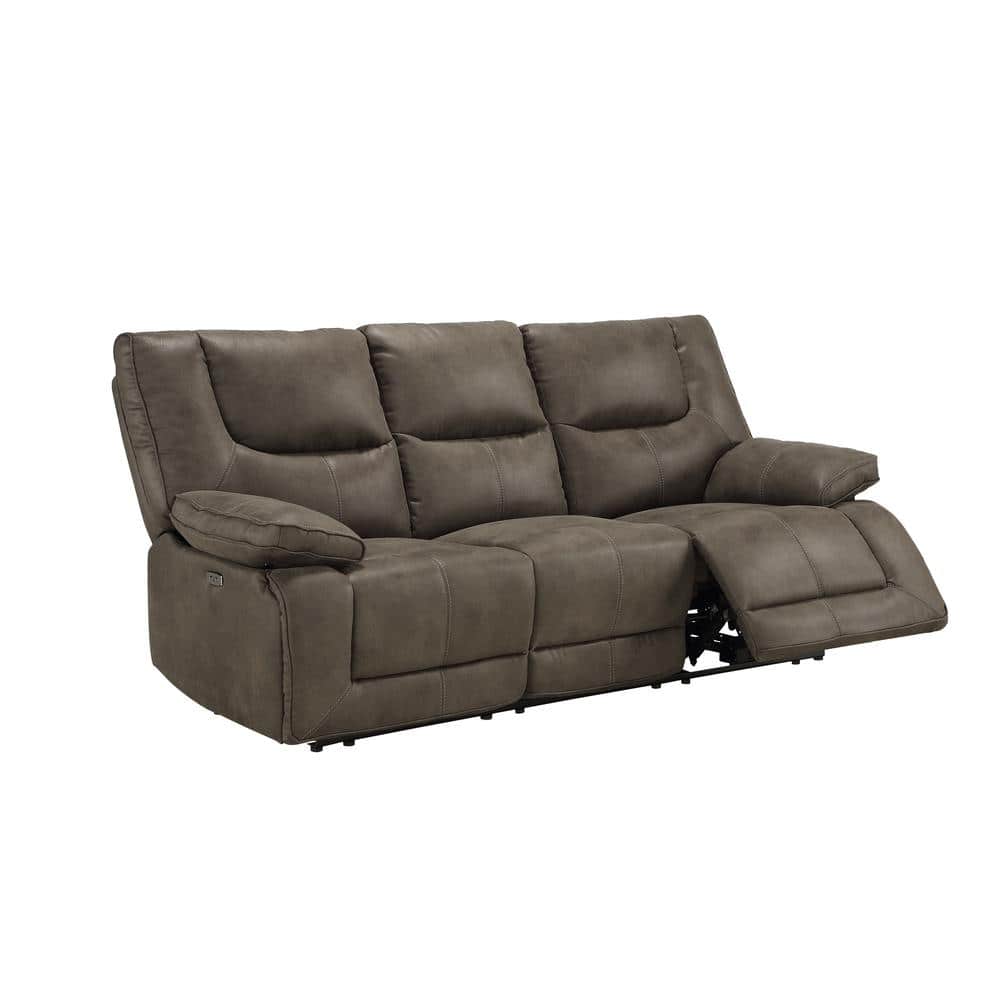 87'' Gray Leather-Aire Power Reclining Sofa with USB Ports