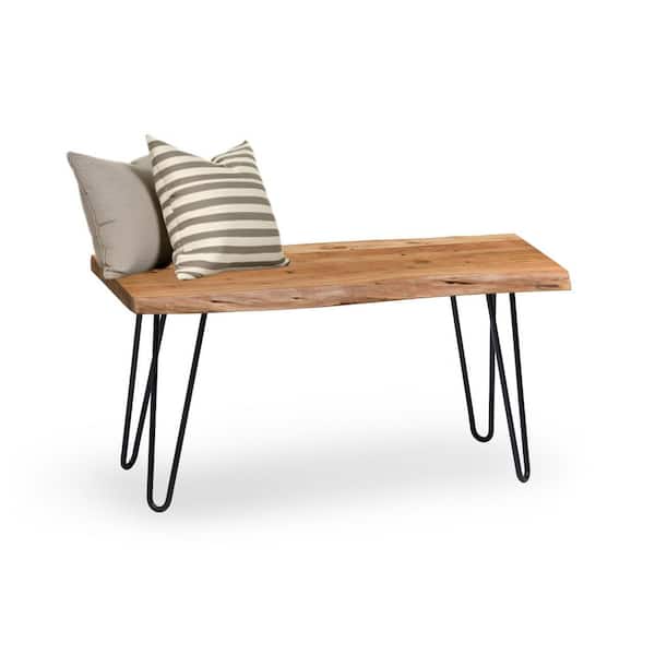 Alaterre Furniture Hairpin 36 in. Brown Natural Live Edge Wood with Metal Dining Bench