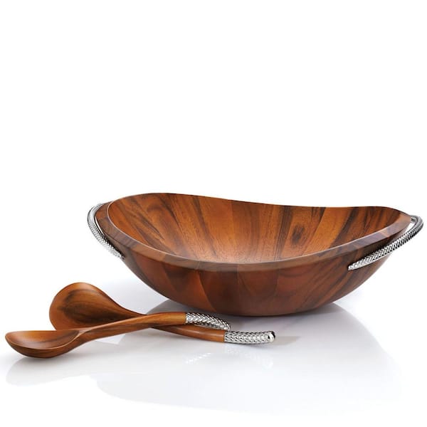 NAMBE 20 in. 32 oz. Braid Wooden Salad Bowl with Servers MT0638 Braid Salad  Bowl with Servers - The Home Depot