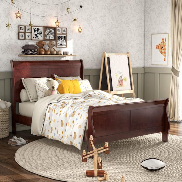 Furniture of America Burkhart Cherry Twin Wood Frame Sleigh Bed