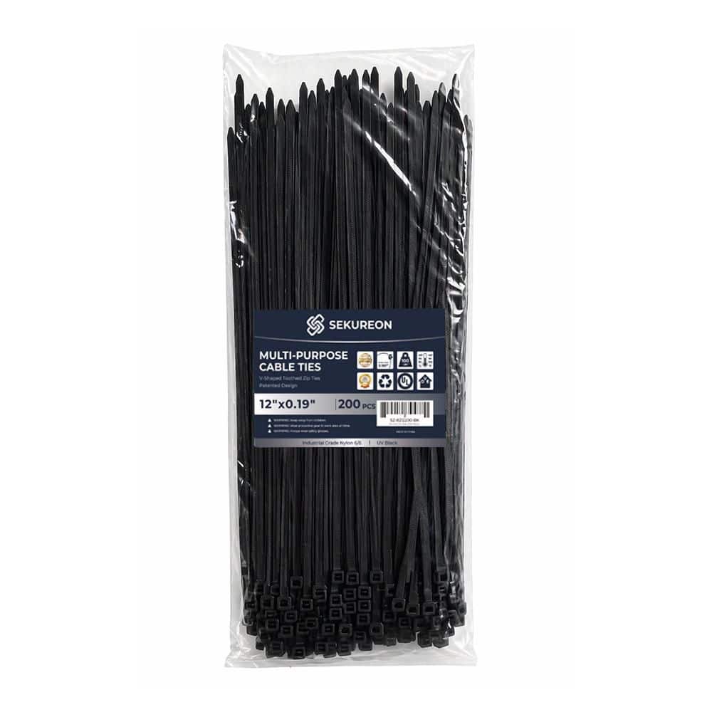 12 in. Zip Ties Double Sided Toothed 100 LBS Tensile Strength Heavy Duty Cable Wire Ties Nylon Tie Wraps Black 200 Pack price history on PriceWatchPro