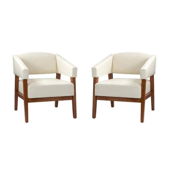 JAYDEN CREATION Patrick 26 in. White Faux Leather Arm Chair (Set of 2)