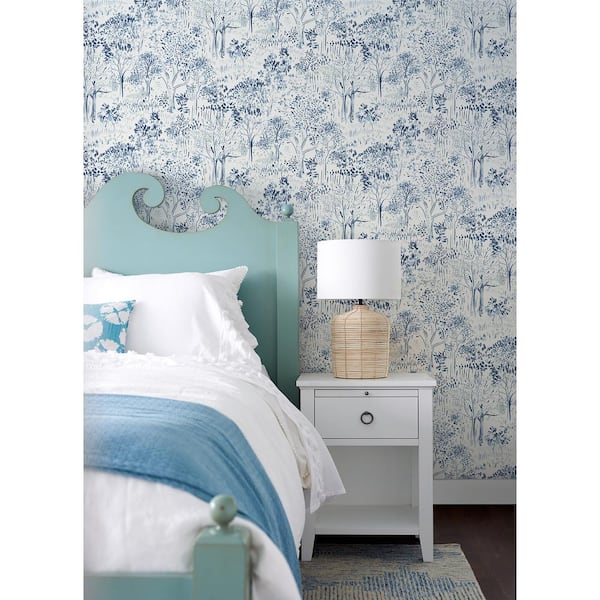 Walden Navy Forest Fabric Pre-Pasted Matte Strippable Wallpaper