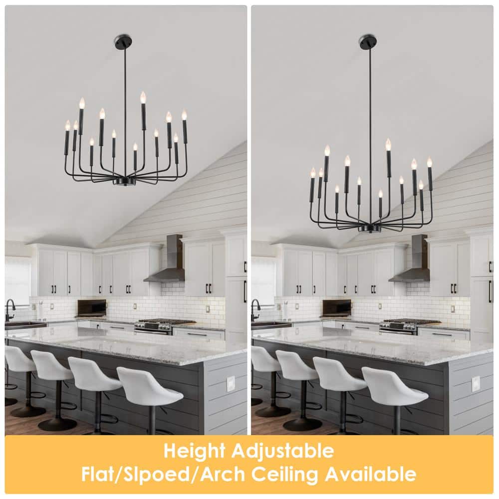 Matte Black 12-Light Candle Style Chandelier